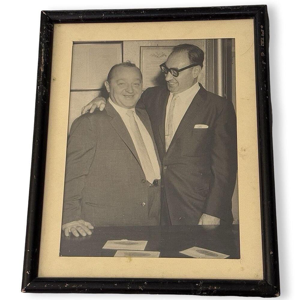 Framed Vintage B&W Photo Two Men Black Wood Frame Cream Mat Mid-Century